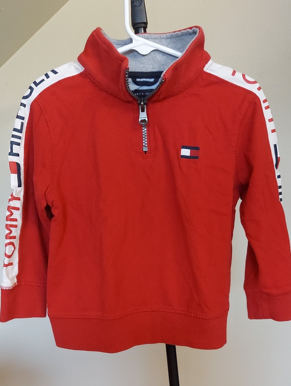 Tommy Hilfiger 3T Red and White Quarter-Zip Pullover Sweatshirt